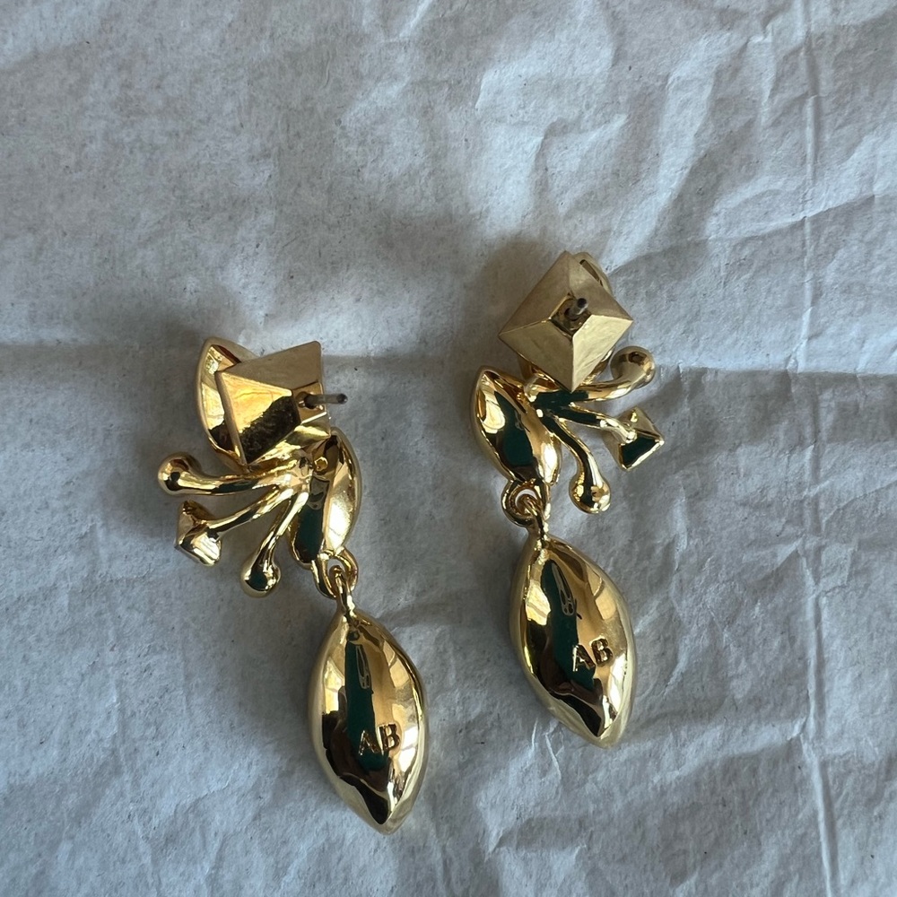 Alexis Bittar Navette Crystal Gold and Dark Green Earrings - Picture 4 of 6